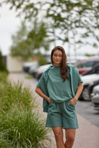 Жіночий літній костюм Шорти петля + Футболка кулір OVERSIZE М'ята 1