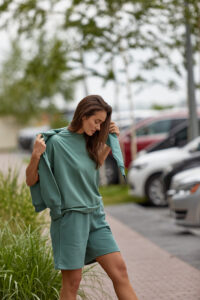 Жіночий літній костюм Шорти петля + Футболка кулір OVERSIZE М'ята 2