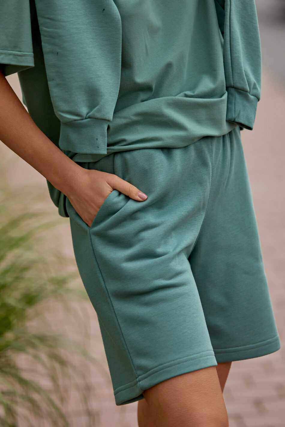 Жіночий літній костюм Шорти петля + Футболка кулір OVERSIZE М'ята 4