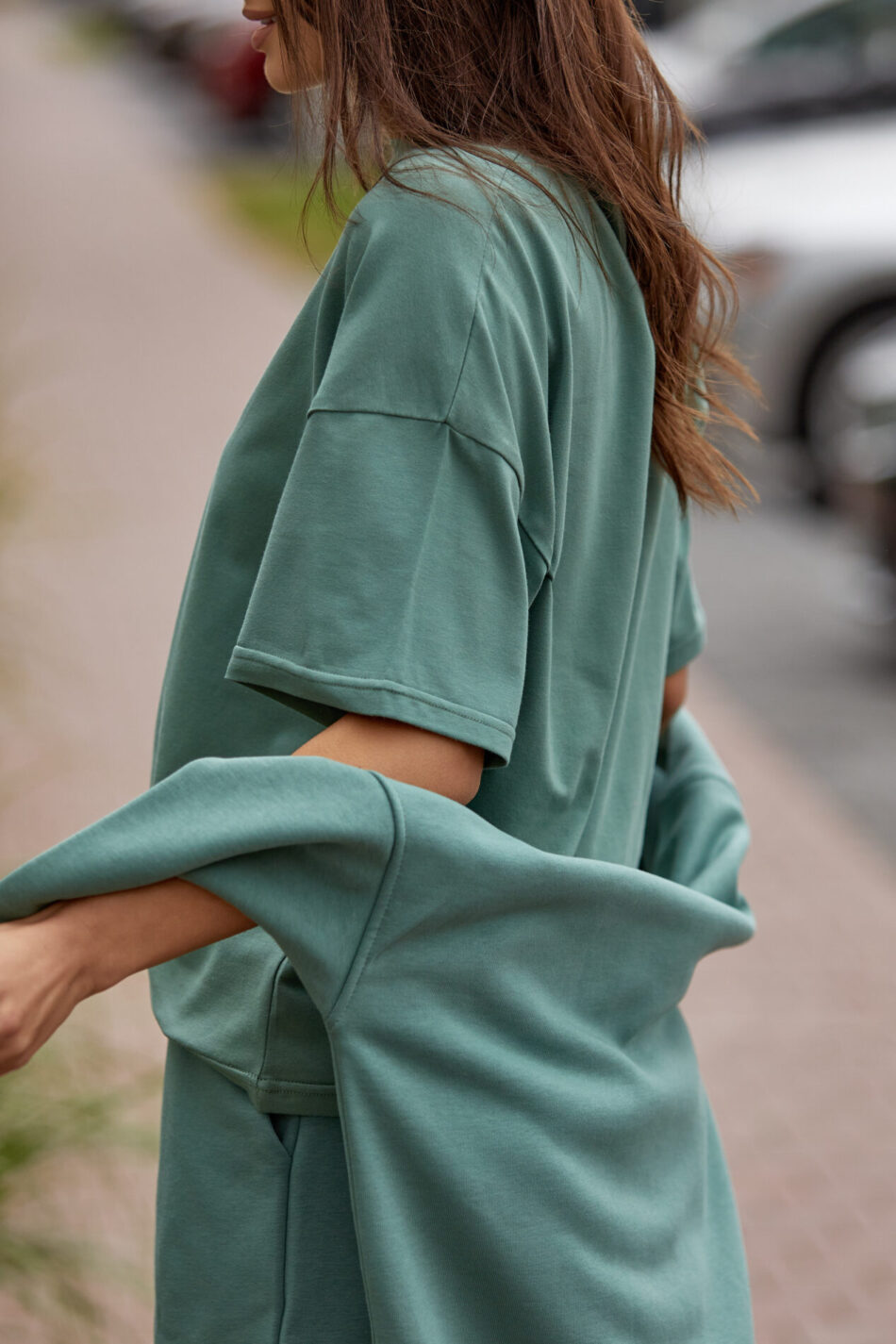 Жіночий літній костюм Шорти петля + Футболка кулір OVERSIZE М'ята 5