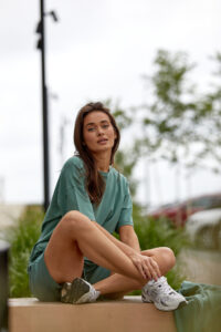 Жіночий літній костюм Шорти петля + Футболка кулір OVERSIZE М'ята 7