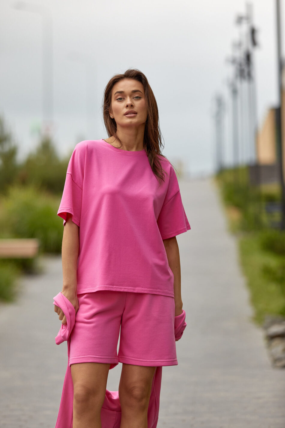 Жіночий літній костюм Шорти петля + Футболка кулір OVERSIZE Барбі 3