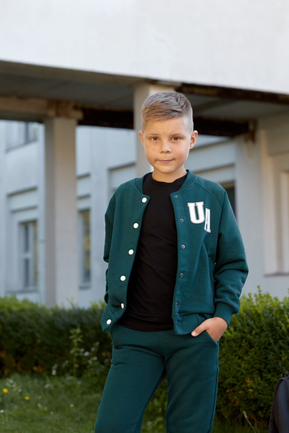 Спортивний костюм для хлопчика з петлі Бомбер + Джогери Fly UA Kids Зелений 3