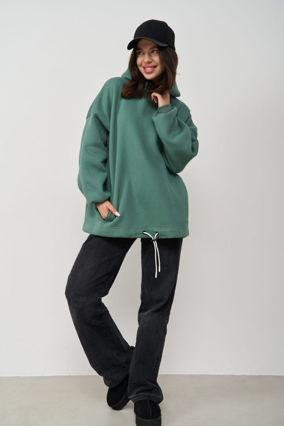Тепле жіноче Худі OVERSIZE Темна М'ята 1