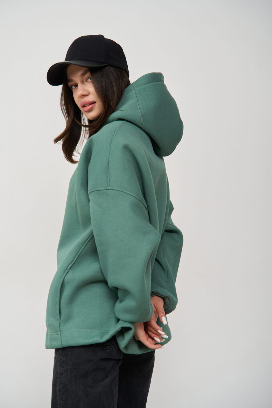 Тепле жіноче Худі OVERSIZE Темна М'ята 2
