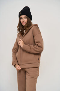 Теплий жіночий костюм на блискавці від FANME Essence Fleece Капучино 4