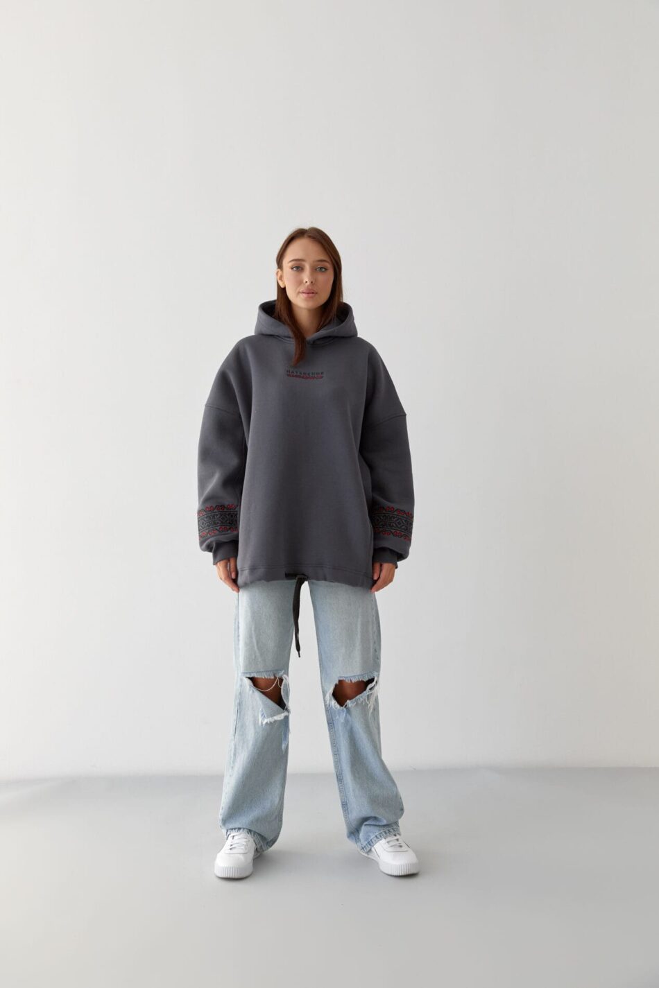 Тепле жіноче Худі OVERSIZE з Вишивкою Графіт - Зображення 3