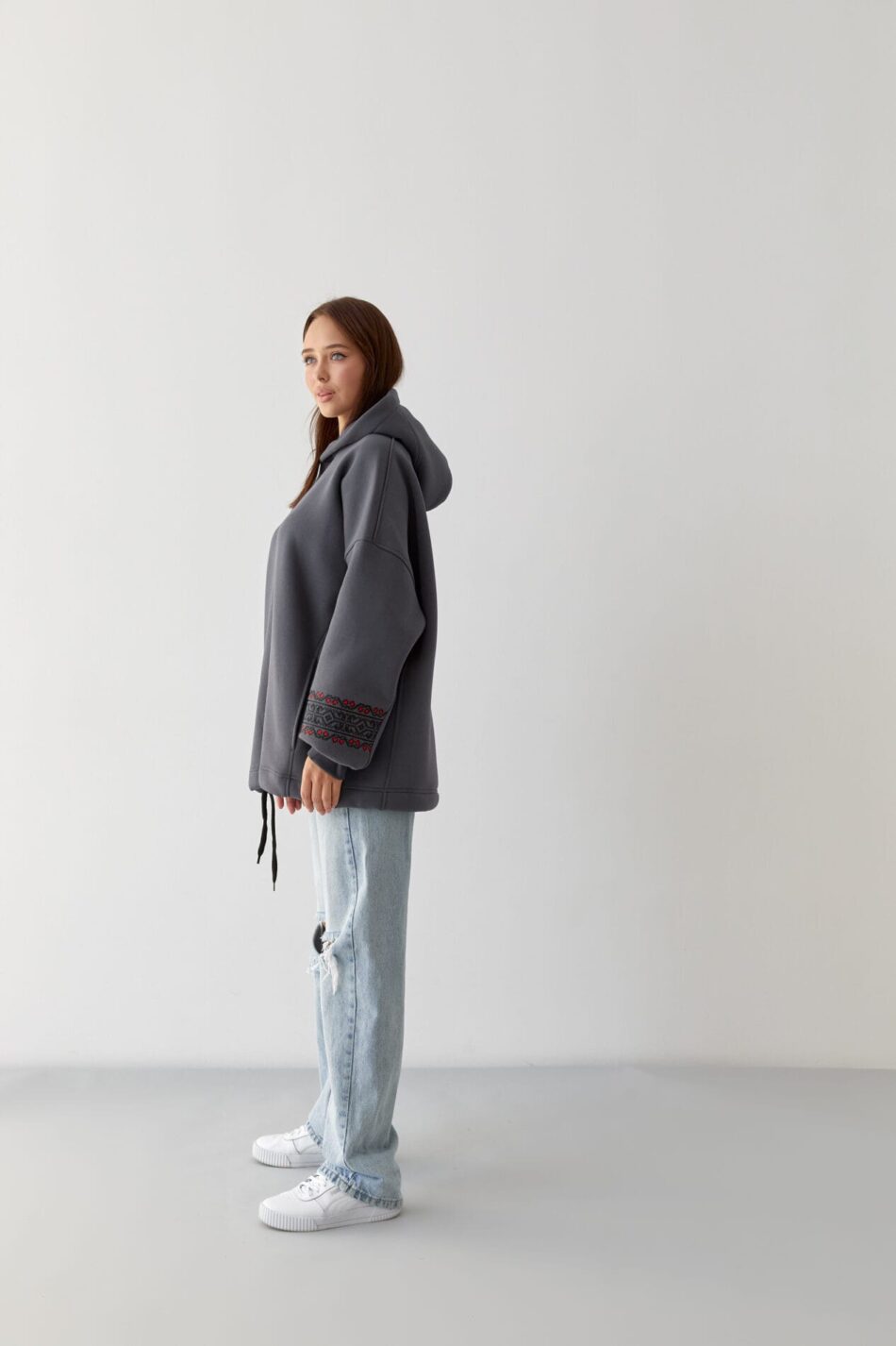 Тепле жіноче Худі OVERSIZE з Вишивкою Графіт - Зображення 6