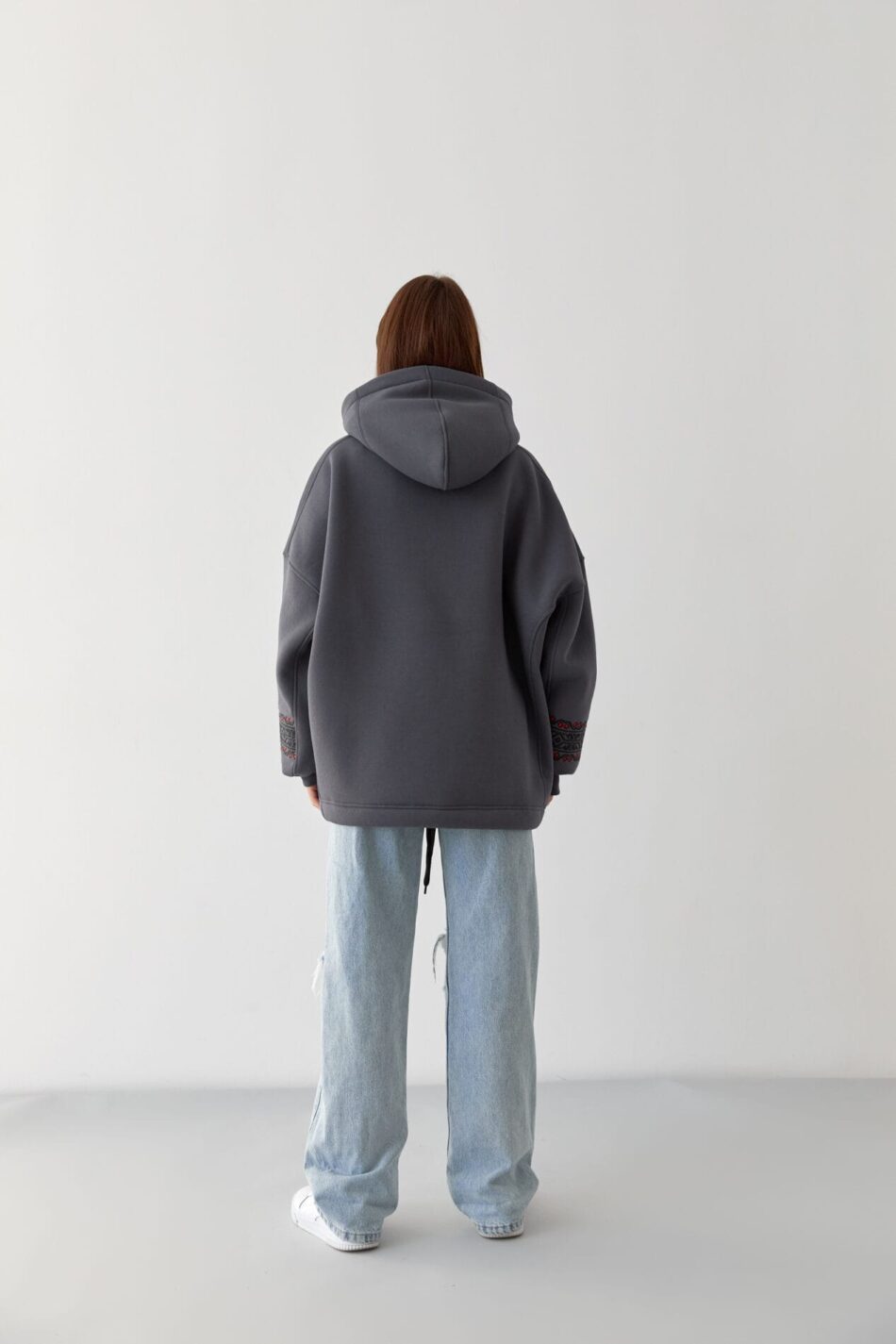 Тепле жіноче Худі OVERSIZE з Вишивкою Графіт - Зображення 8
