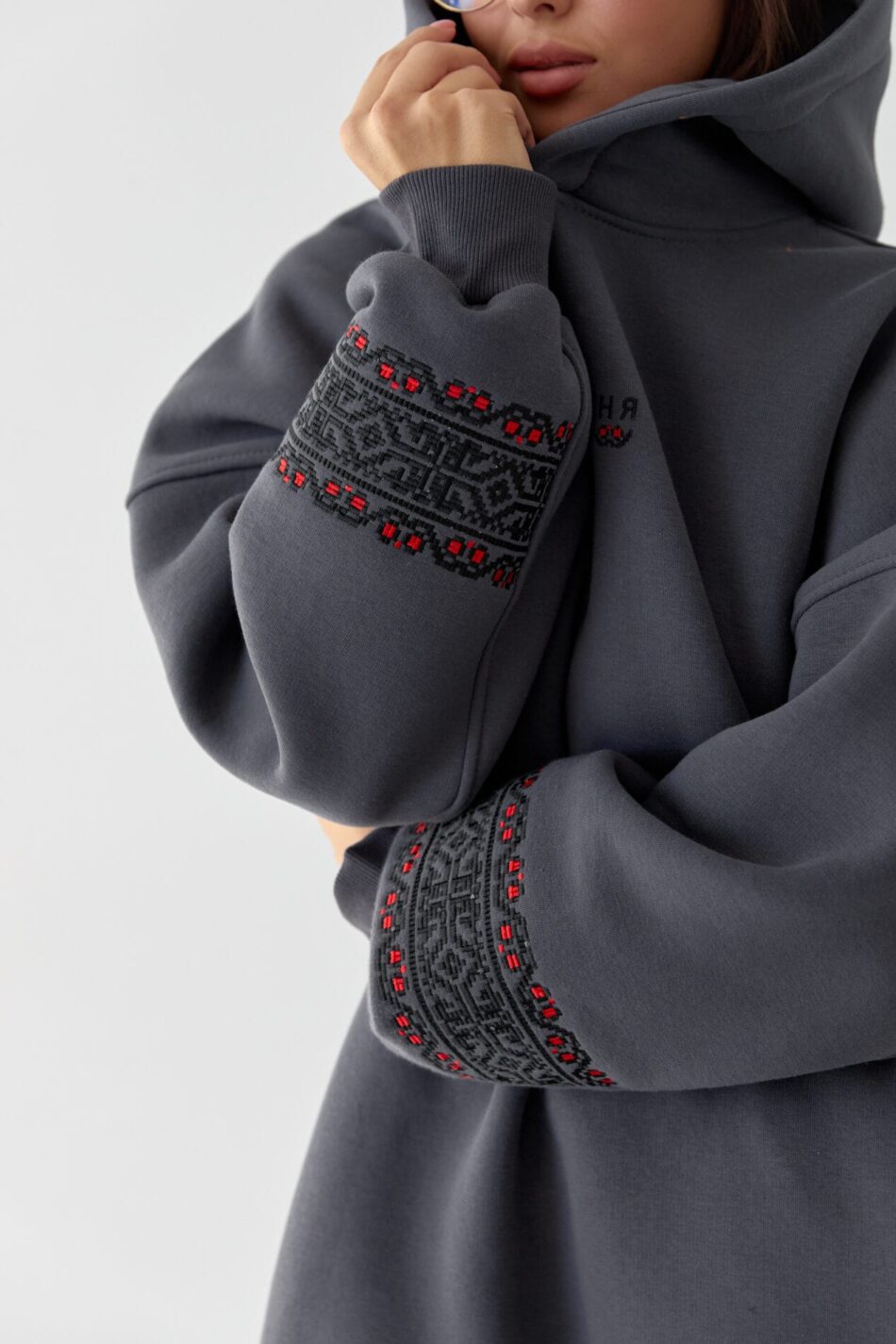 Тепле жіноче Худі OVERSIZE з Вишивкою Графіт - Зображення 7