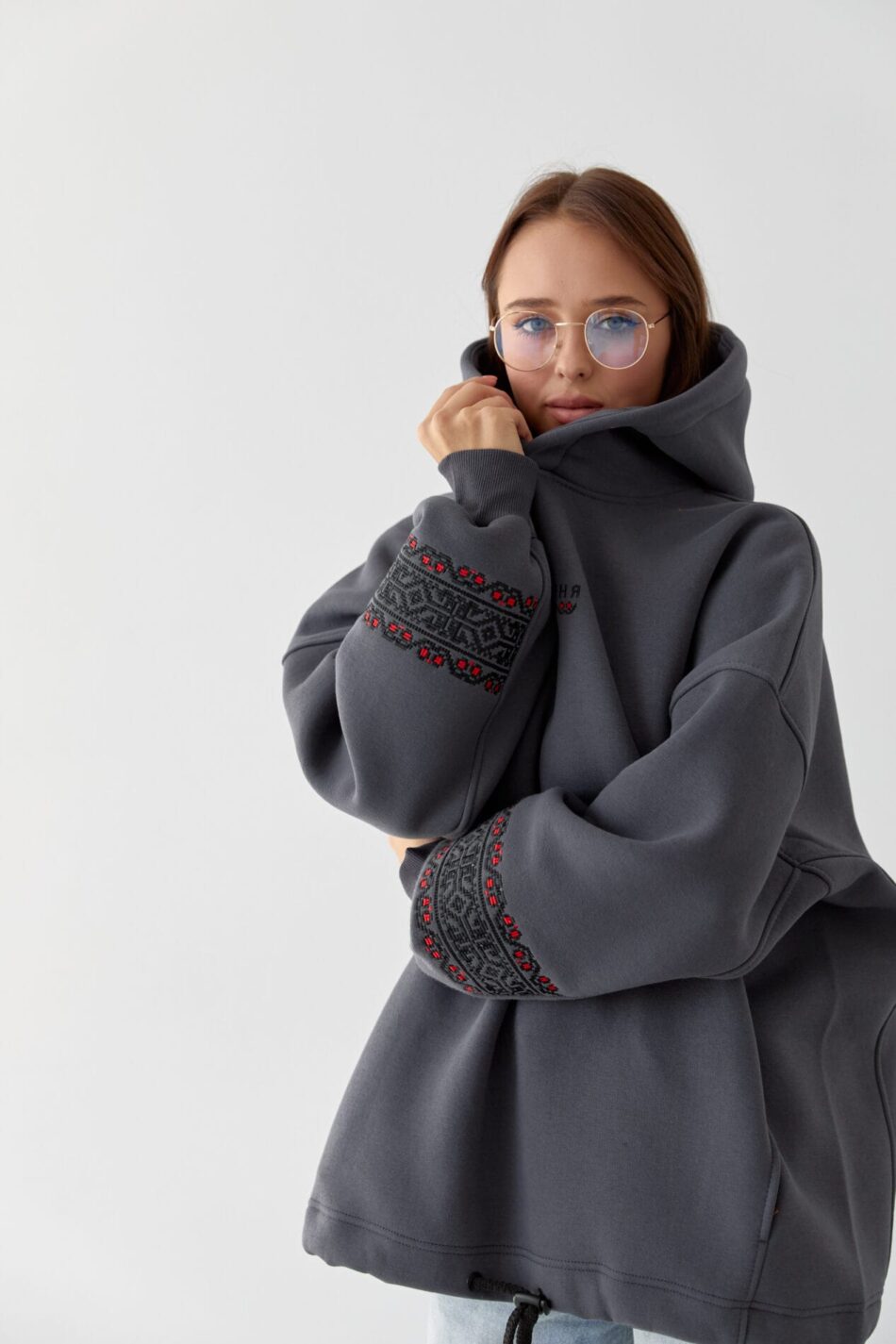 Тепле жіноче Худі OVERSIZE з Вишивкою Графіт - Зображення 10