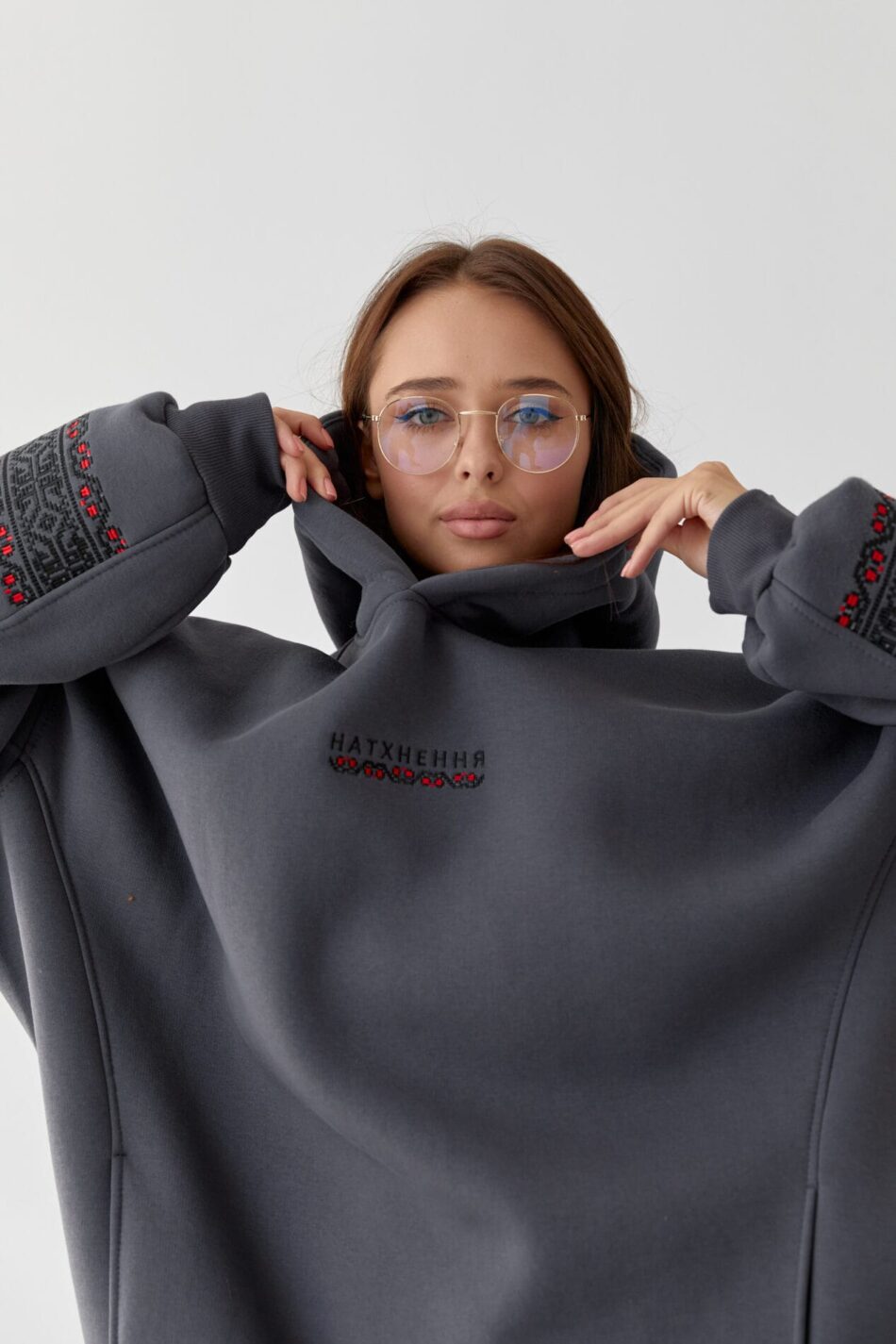 Тепле жіноче Худі OVERSIZE з Вишивкою Графіт - Зображення 1