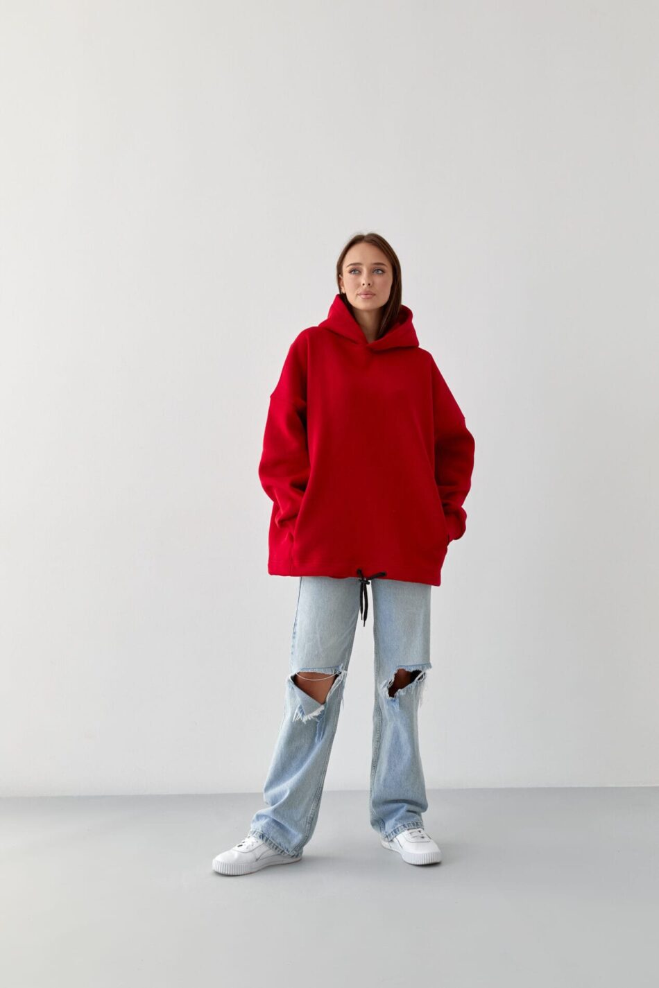 Тепле жіноче Худі OVERSIZE Червоний - Зображення 3