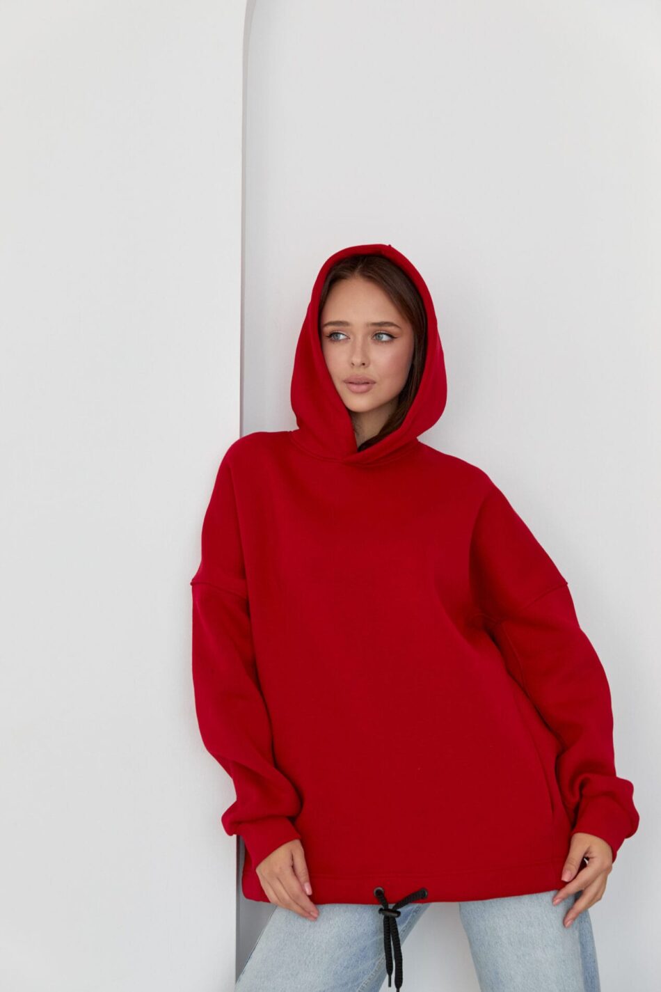 Тепле жіноче Худі OVERSIZE Червоний - Зображення 1