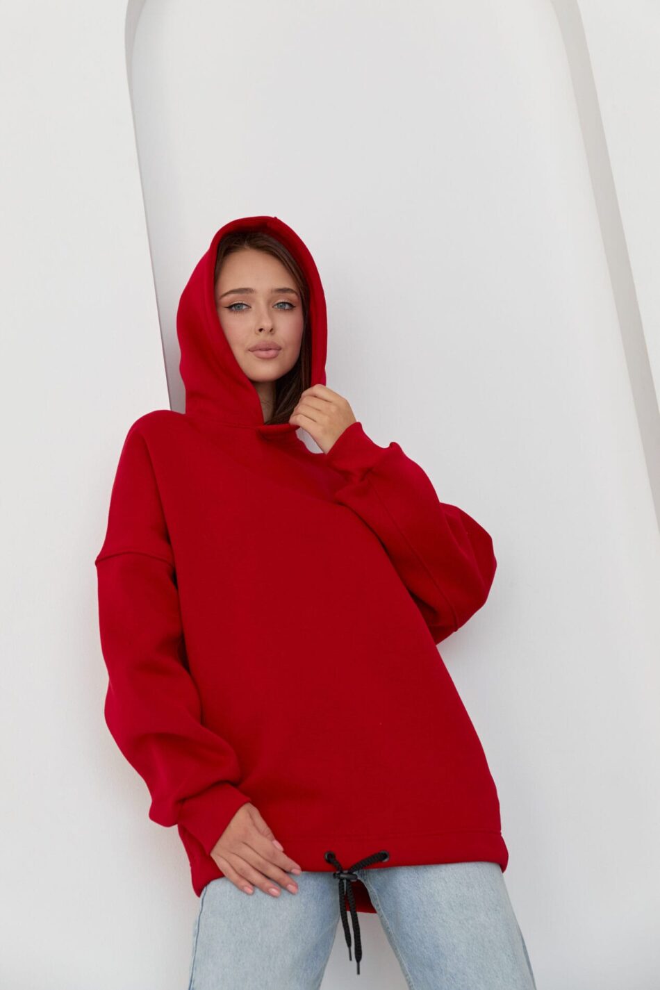Тепле жіноче Худі OVERSIZE Червоний - Зображення 5