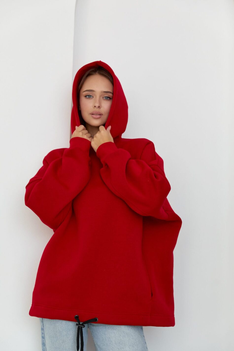 Тепле жіноче Худі OVERSIZE Червоний - Зображення 7