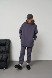 Теплий жіночий костюм OVERSIZE худі + джогери Графіт 6