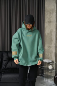 Тепле жіноче Худі OVERSIZE з Вишивкою Темна М'ята