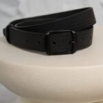 Жіночий шкіряний ремінь Чорний з чорною пряжкою