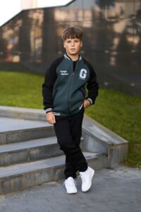 Теплий дитячий костюм Champion Бомбер + джогери Чорний+Зелений