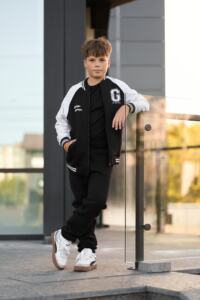 Теплий дитячий костюм Champion Бомбер + джогери Чорний+Меланж