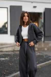 Теплий жіночий костюм з палаццо SOPHIA Графіт - Зображення 3