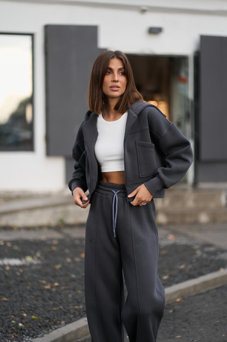 1AK03189 Теплий жіночий костюм з палаццо SOPHIA Графіт - Зображення 3