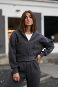 Теплий жіночий костюм з палаццо SOPHIA Графіт - Зображення 6