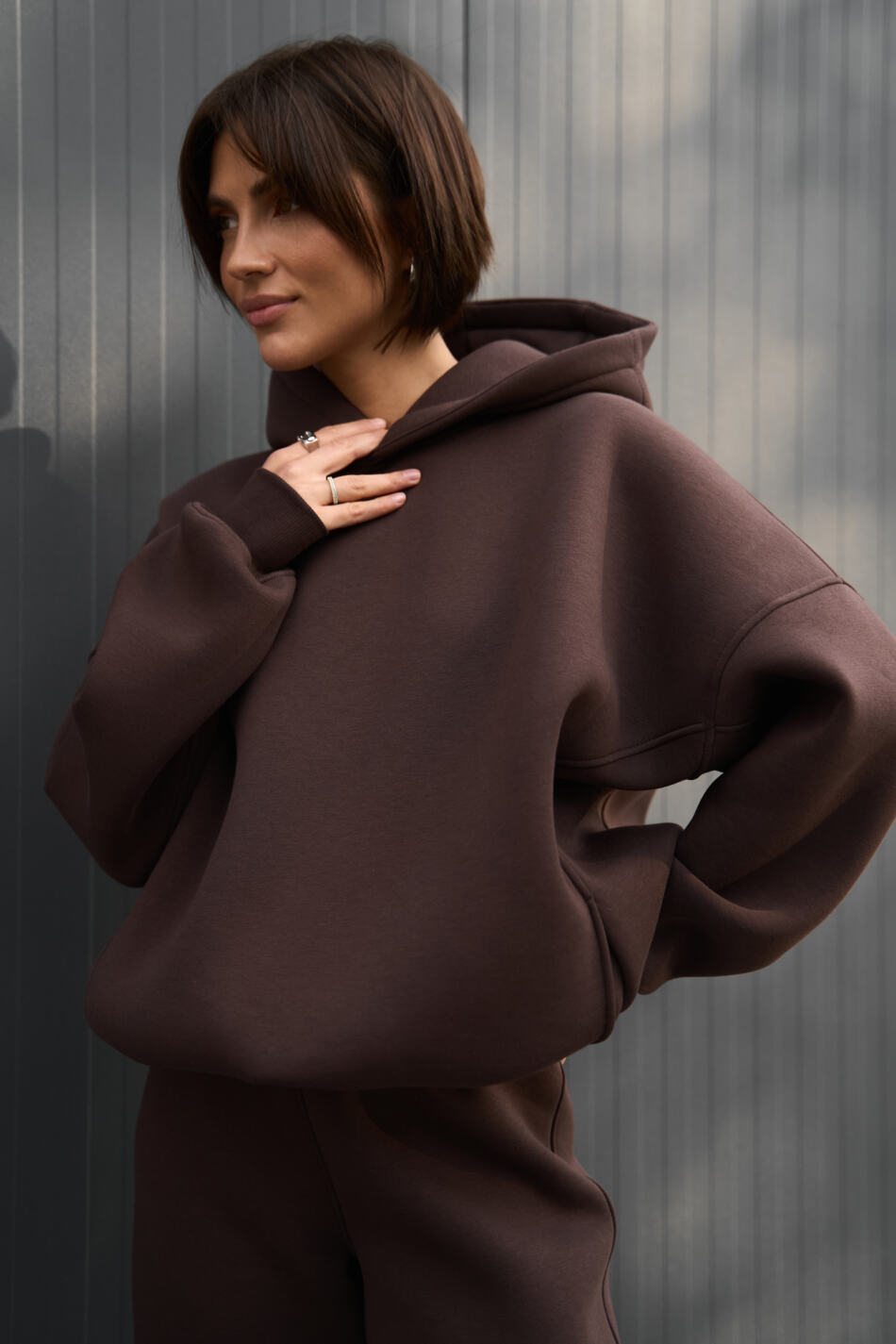 Теплий жіночий Oversize костюм від Fanme, з трьохнитки на флісі Шоколадний - Зображення 4