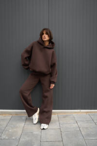 Теплий жіночий Oversize костюм від Fanme, з трьохнитки на флісі Шоколадний