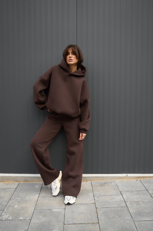 Теплий жіночий Oversize костюм від Fanme, з трьохнитки на флісі Шоколадний