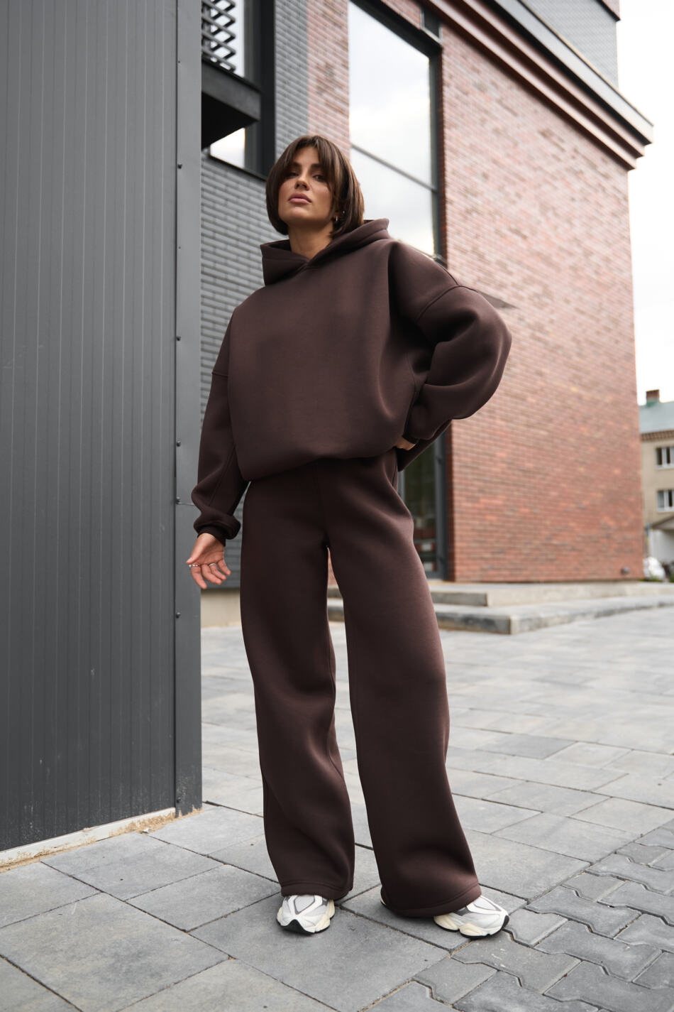 Теплий жіночий Oversize костюм від Fanme, з трьохнитки на флісі Шоколадний - Зображення 14
