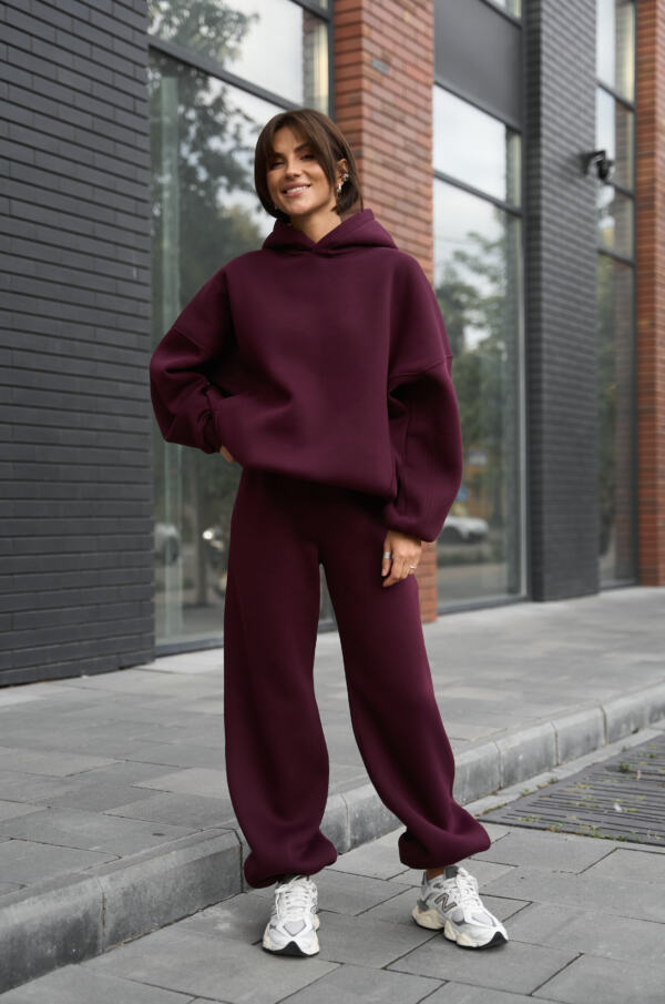 Теплий жіночий Oversize костюм від Fanme, з трьохнитки на флісі Бургунді