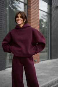 Теплий жіночий Oversize костюм від Fanme, з трьохнитки на флісі Бургунді - Зображення 3