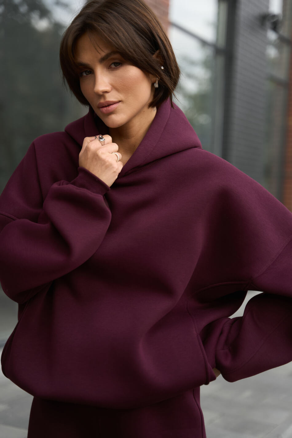Теплий жіночий Oversize костюм від Fanme, з трьохнитки на флісі Бургунді - Зображення 4