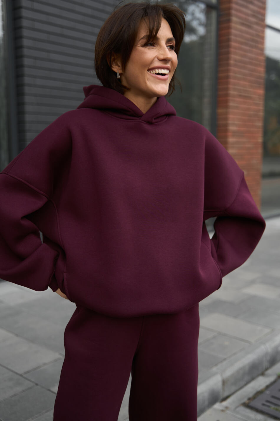Теплий жіночий Oversize костюм від Fanme, з трьохнитки на флісі Бургунді - Зображення 8