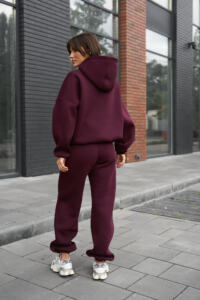 Теплий жіночий Oversize костюм від Fanme, з трьохнитки на флісі Бургунді - Зображення 10