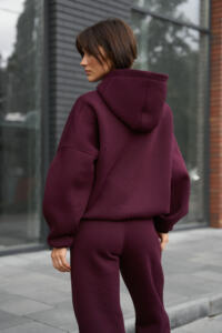 Теплий жіночий Oversize костюм від Fanme, з трьохнитки на флісі Бургунді - Зображення 12