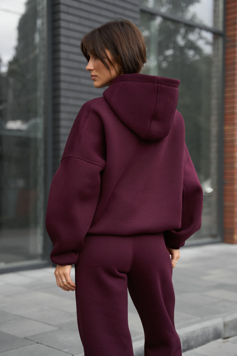 Теплий жіночий Oversize костюм від Fanme, з трьохнитки на флісі Бургунді - Зображення 12