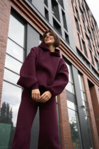 Теплий жіночий Oversize костюм від Fanme, з трьохнитки на флісі Бургунді - Зображення 17
