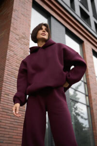 Теплий жіночий Oversize костюм від Fanme, з трьохнитки на флісі Бургунді - Зображення 18