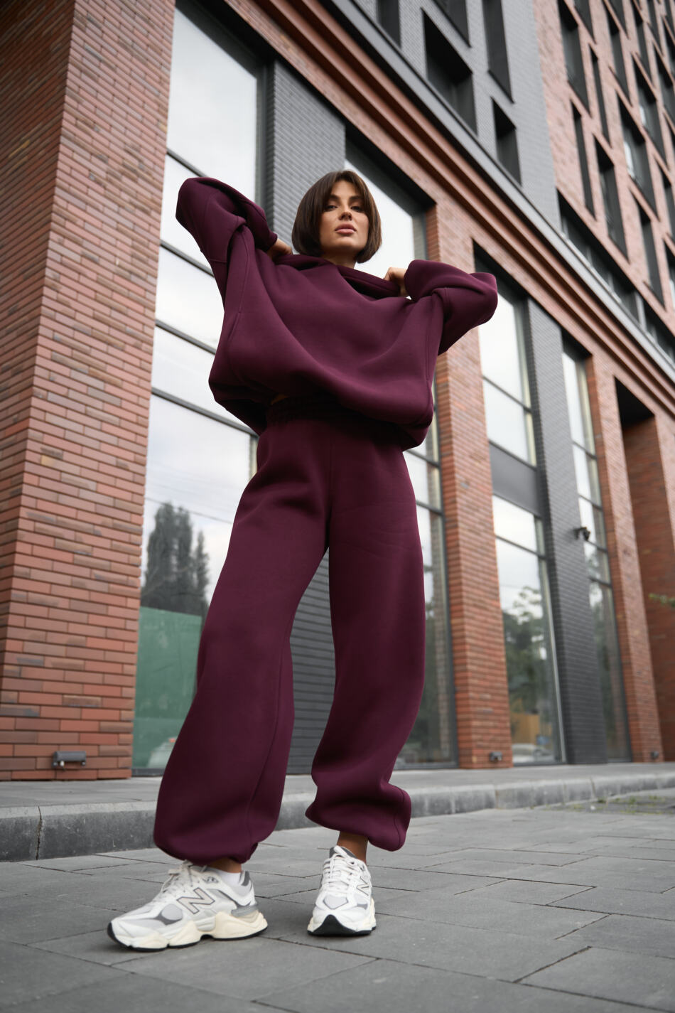 Теплий жіночий Oversize костюм від Fanme, з трьохнитки на флісі Бургунді - Зображення 19