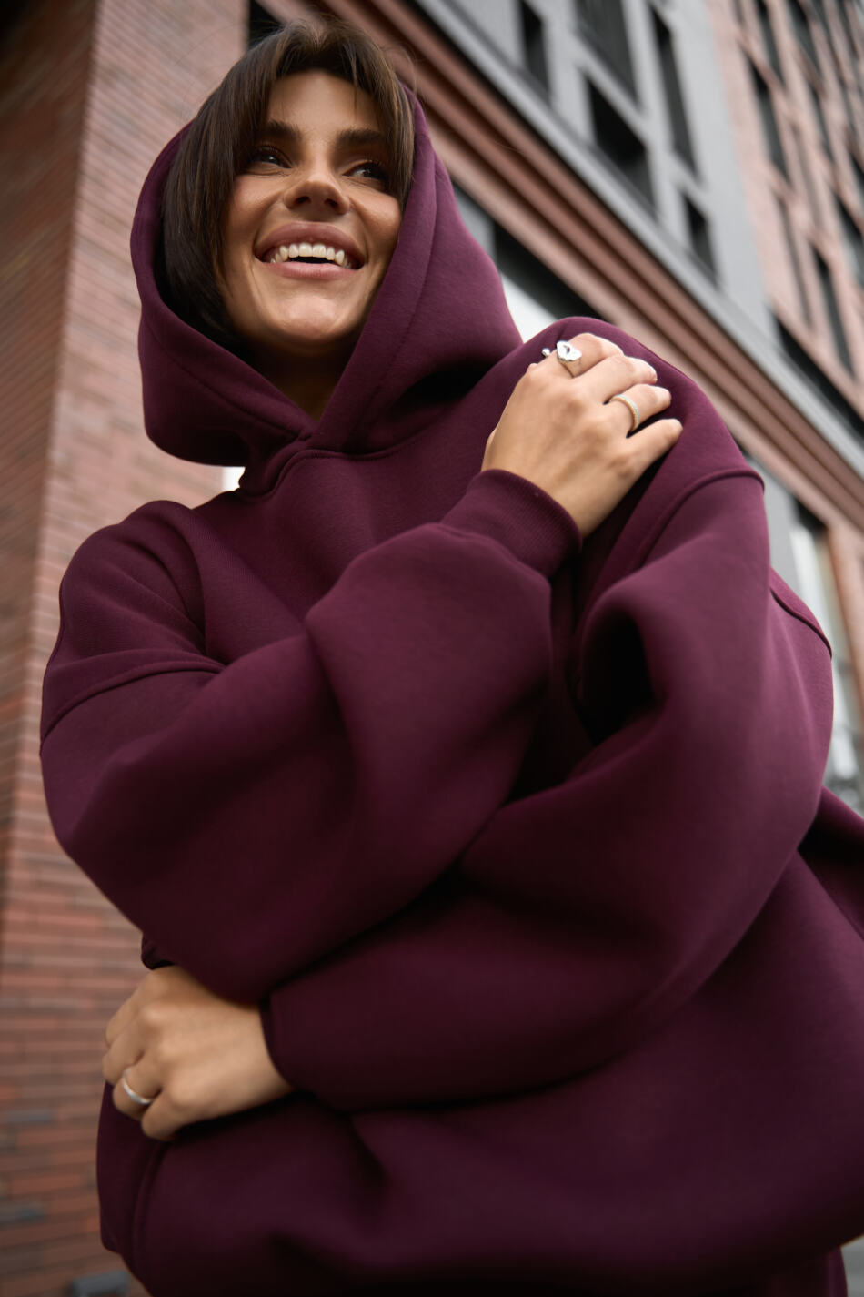 Теплий жіночий Oversize костюм від Fanme, з трьохнитки на флісі Бургунді - Зображення 20