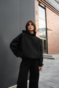Теплий жіночий Oversize костюм від Fanme, з трьохнитки на флісі Чорний - Зображення 3