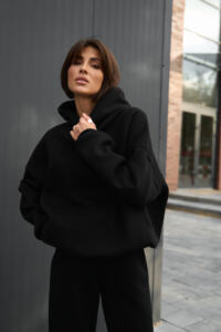 Теплий жіночий Oversize костюм від Fanme, з трьохнитки на флісі Чорний - Зображення 4