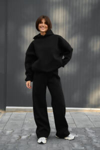 Теплий жіночий Oversize костюм від Fanme, з трьохнитки на флісі Чорний