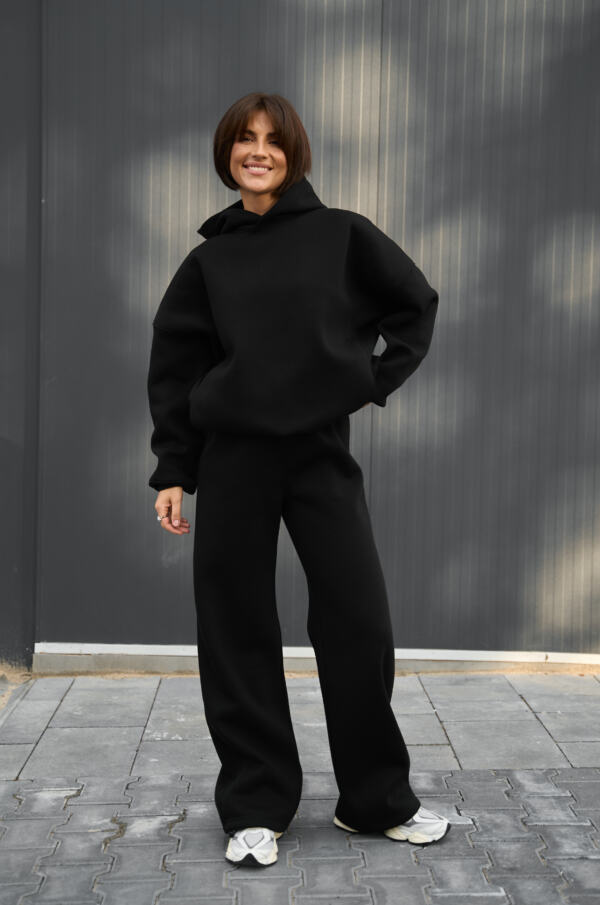 Теплий жіночий Oversize костюм від Fanme, з трьохнитки на флісі Чорний