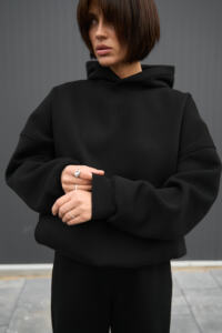 Теплий жіночий Oversize костюм від Fanme, з трьохнитки на флісі Чорний - Зображення 15