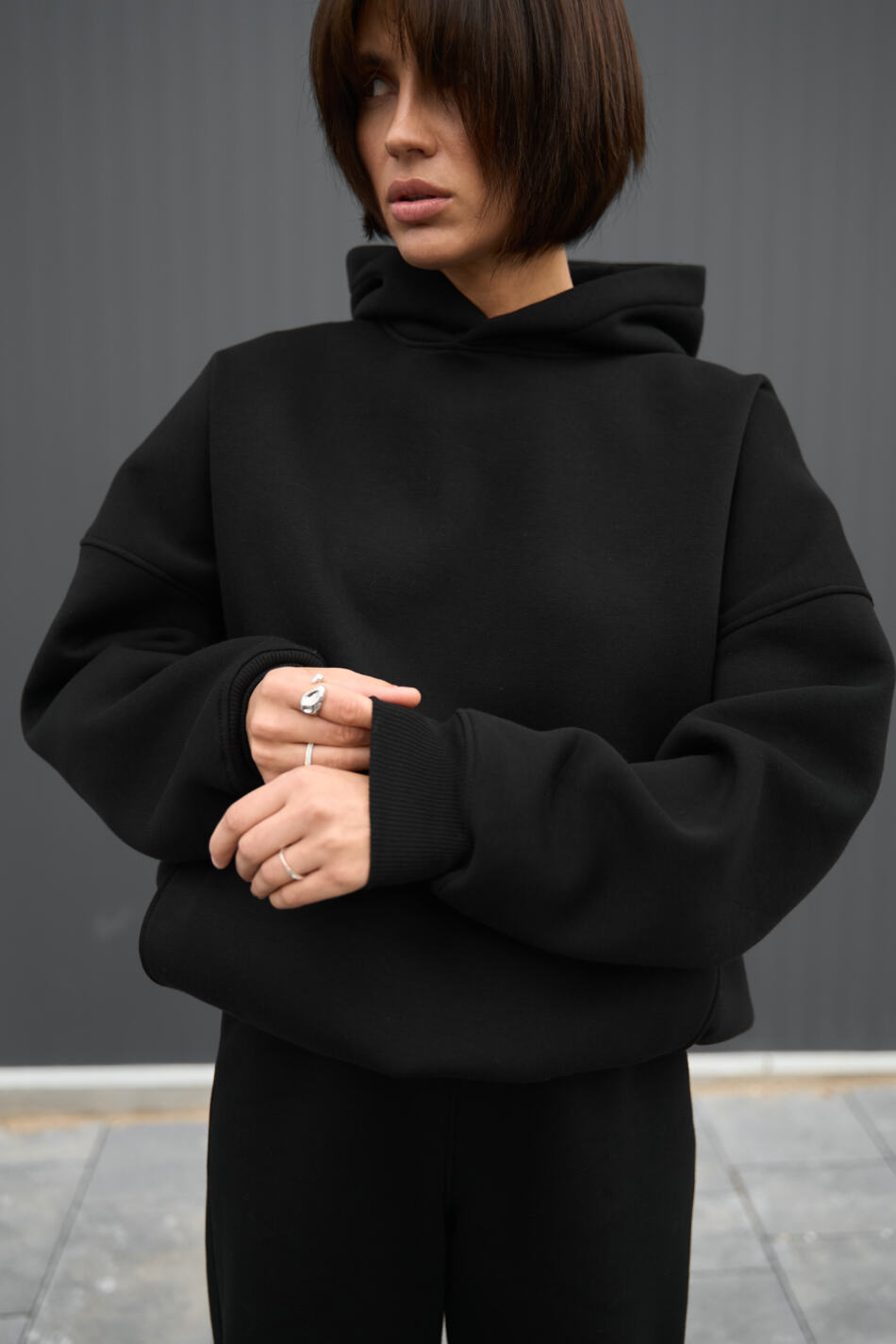 Теплий жіночий Oversize костюм від Fanme, з трьохнитки на флісі Чорний - Зображення 15