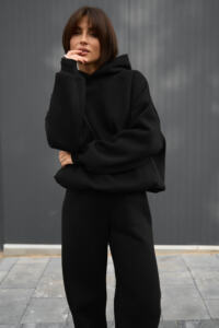 Теплий жіночий Oversize костюм від Fanme, з трьохнитки на флісі Чорний - Зображення 16
